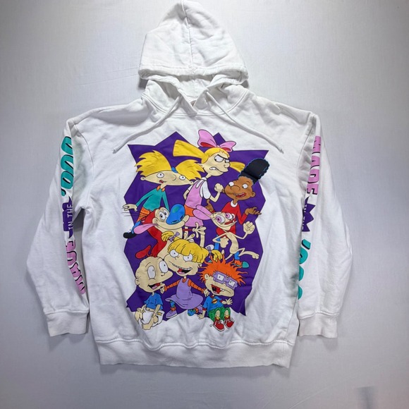 Nickelodeon 90s Cartoon Characters Hoodie 1X White All Over Print - Picture 2 of 6